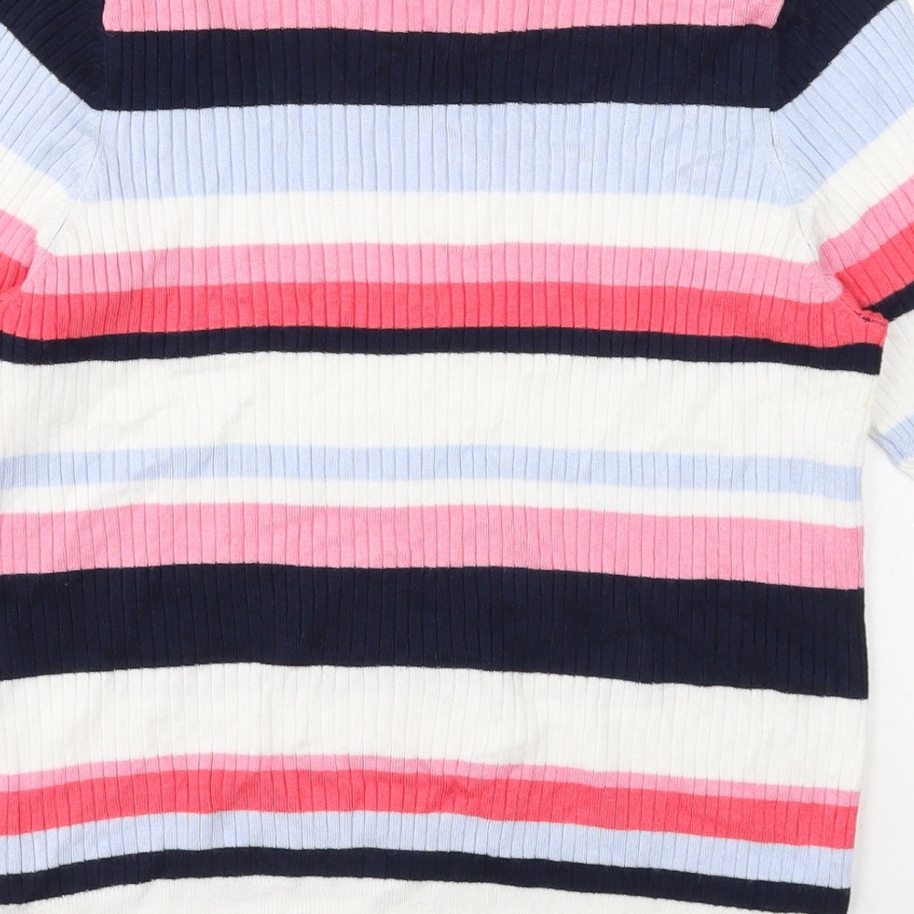 Marks & Spencer Womens White Scoop Neck Striped Viscose Pullover Jumper Size 16