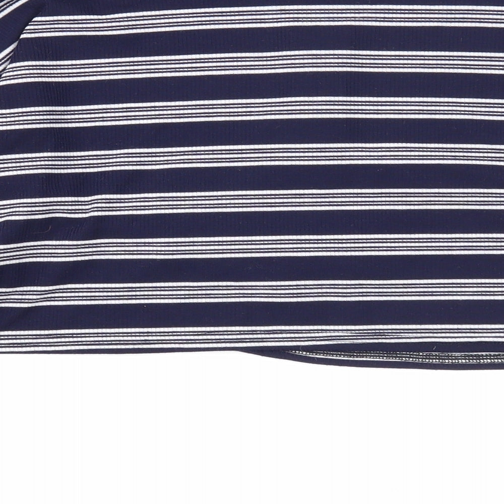 Nasty Gal Womens Blue High Neck Striped Polyester Pullover Jumper Size 8