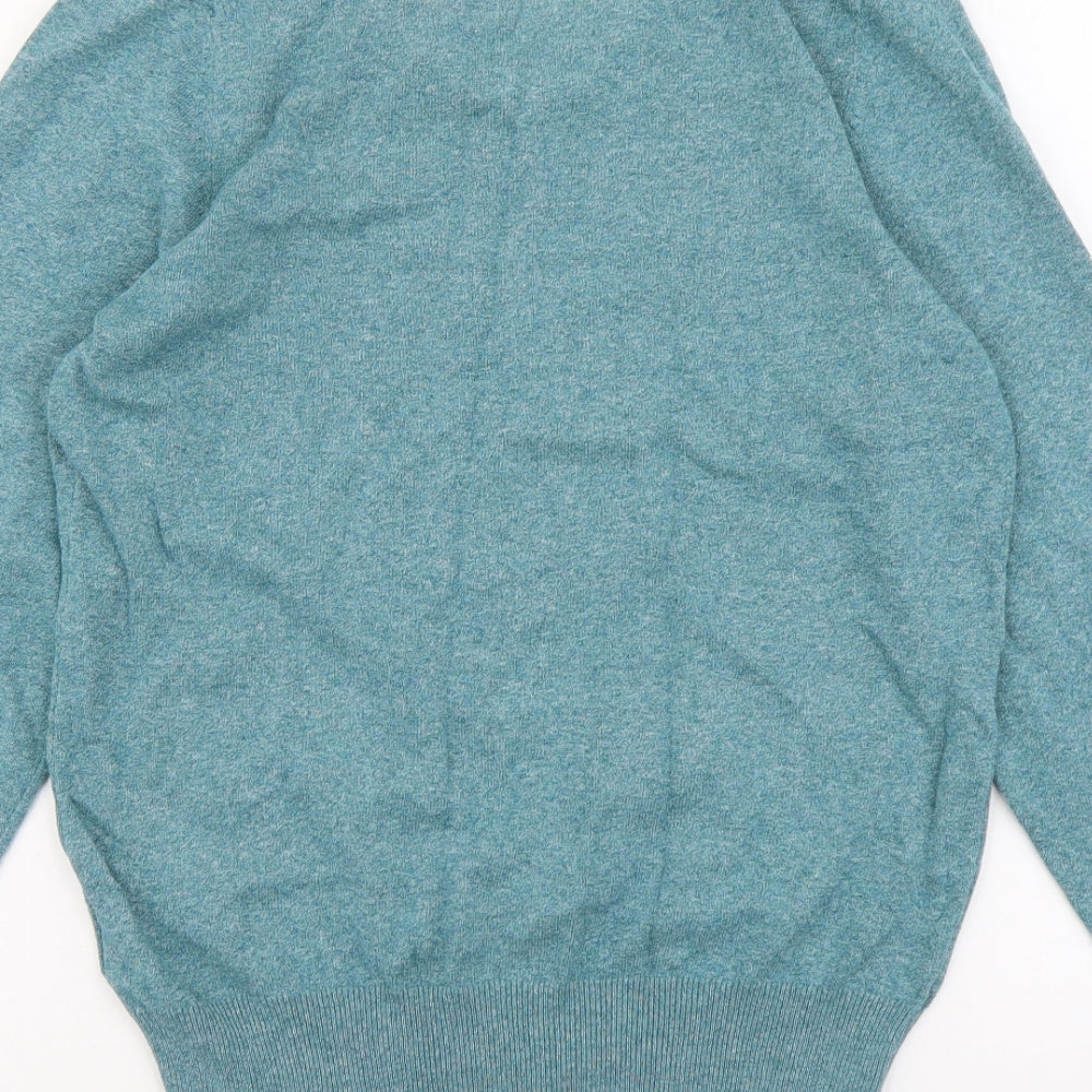 Marks & Spencer Mens Green V-Neck Cotton Pullover Jumper Size S Long Sleeve