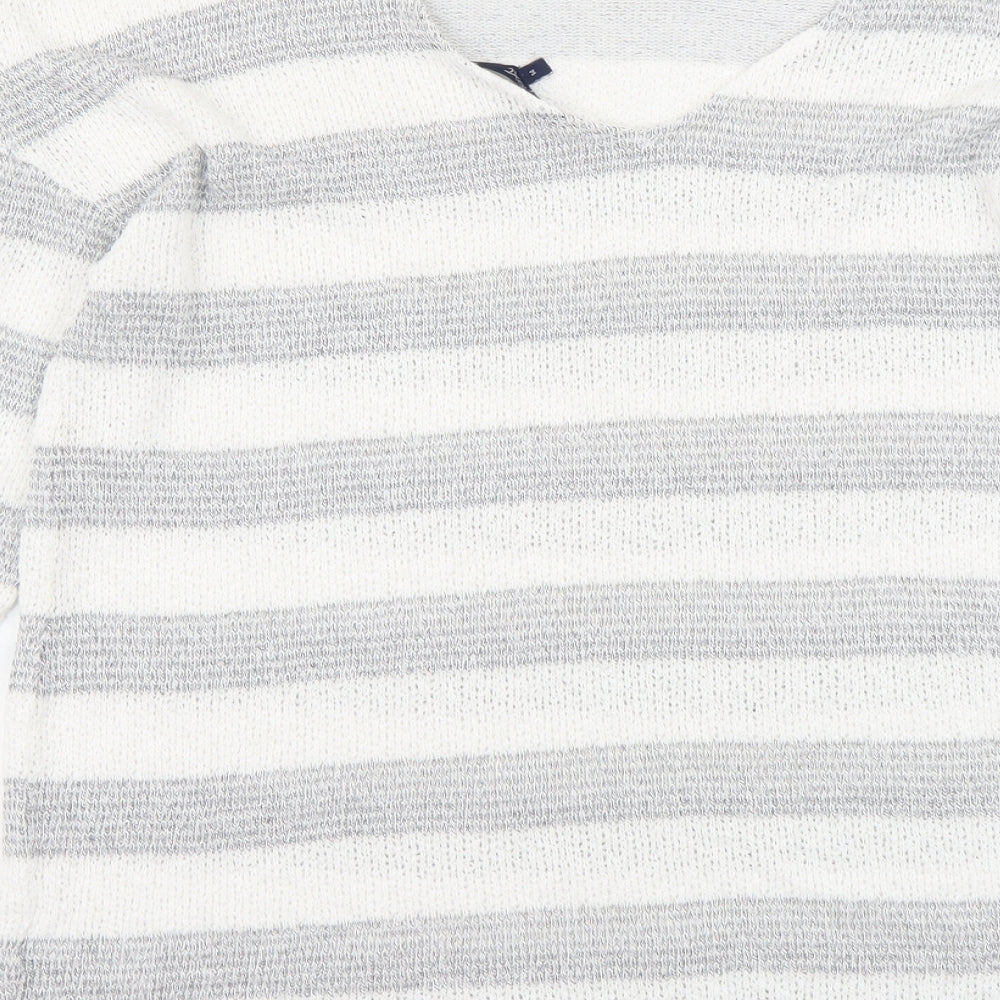 NEXT Womens Grey Scoop Neck Striped Viscose Pullover Jumper Size 14