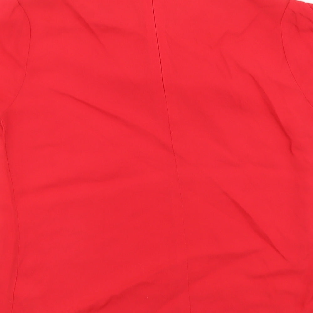 Marks & Spencer Womens Red Viscose Basic Blouse Size 8 Boat Neck - Pleat Detail
