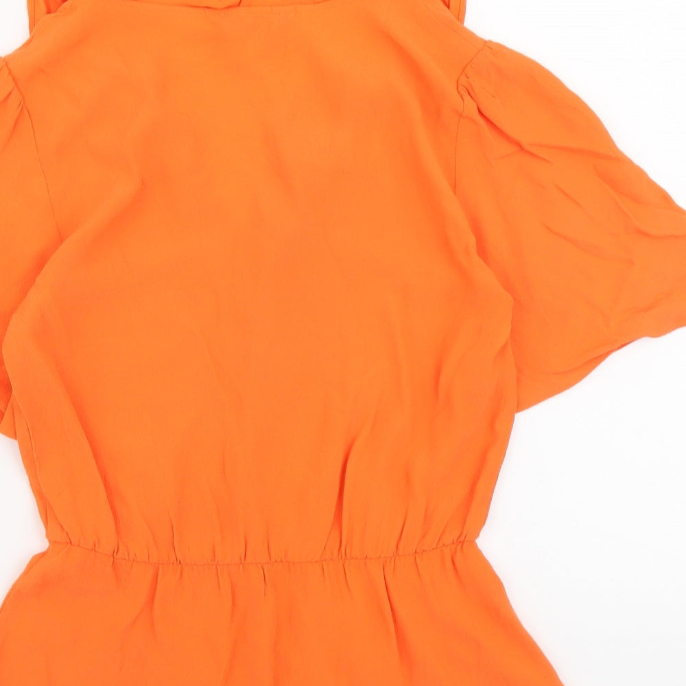 Marks & Spencer Womens Orange Viscose Basic Blouse Size 6 V-Neck