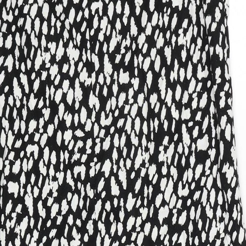 Marks & Spencer Womens Black Animal Print Linen Tank Dress Size 8 Boat Neck Pullover