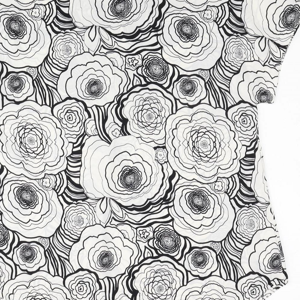 Marks & Spencer Womens White Geometric Polyester Basic Blouse Size 10 V-Neck