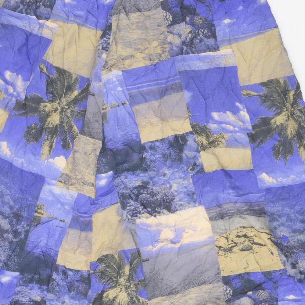 Preworn Womens Blue Geometric Viscose Swing Skirt Size 36 in Zip