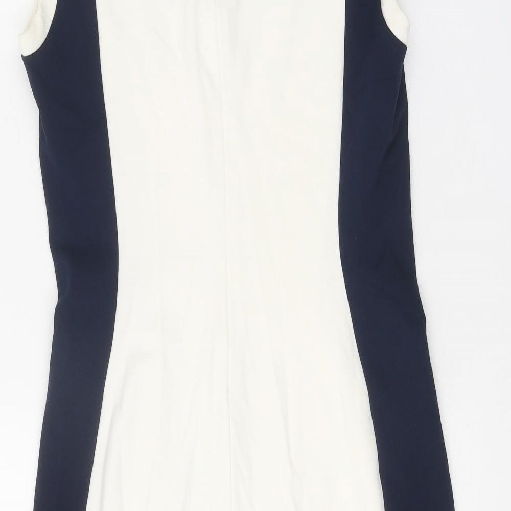 Mango Womens White Colourblock Viscose Pencil Dress Size S Scoop Neck Zip