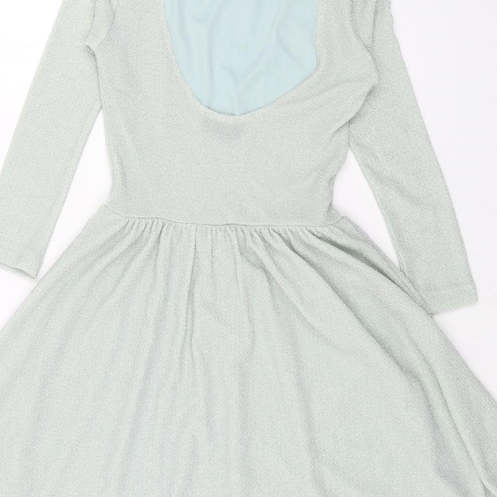Topshop Womens Green Polyester Skater Dress Size 6 Boat Neck Pullover