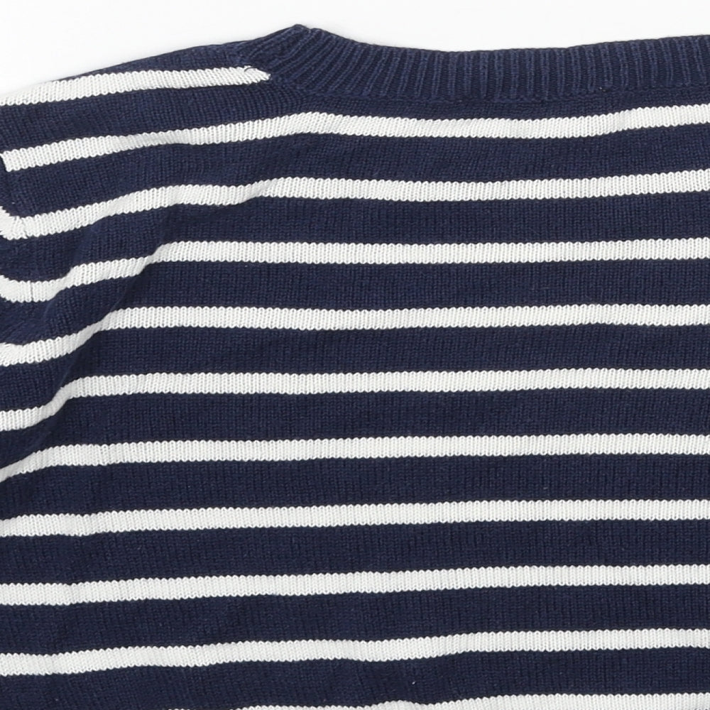 FOREVER 21 Womens Blue Scoop Neck Striped Cotton Pullover Jumper Size M