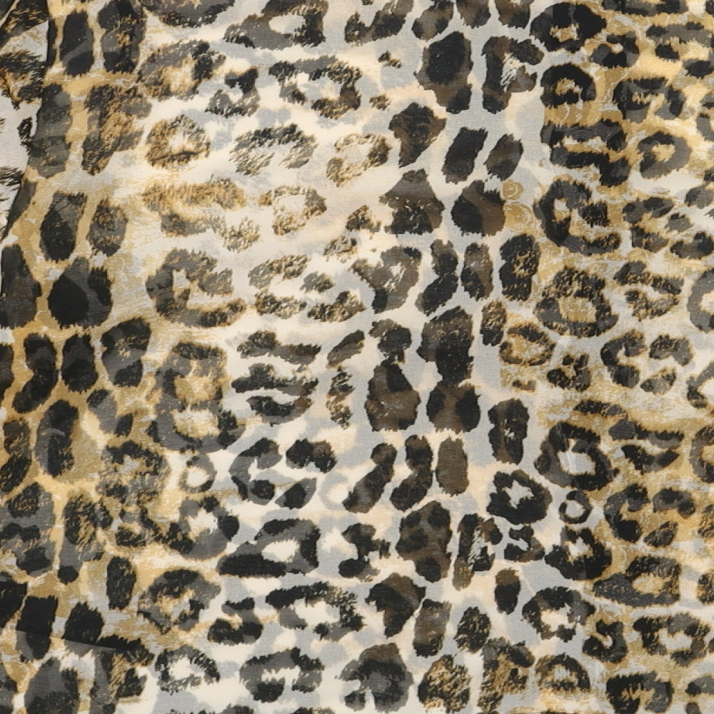Marks & Spencer Womens Brown Animal Print Polyester Basic Button-Up Size 12 V-Neck - Leopard Print