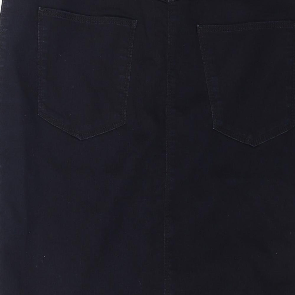 Marks & Spencer Womens Blue Cotton Straight & Pencil Skirt Size 10 Button