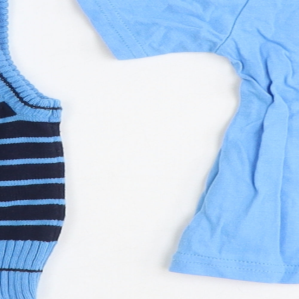 Earlydays Boys Blue Striped 100% Cotton Basic Tank Size 9-12 Months Round Neck Pullover