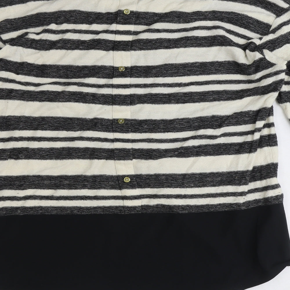 Oasis Womens Black Boat Neck Striped Cotton Pullover Jumper Size S