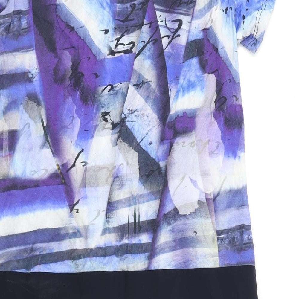 Pause Cafe Womens Blue Geometric Viscose Shift Size 8 V-Neck Pullover