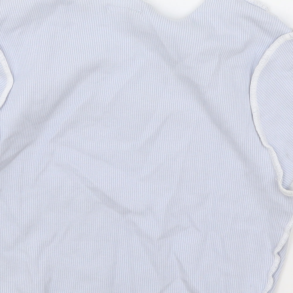 H&M Womens Blue Geometric Cotton Cropped T-Shirt Size S V-Neck