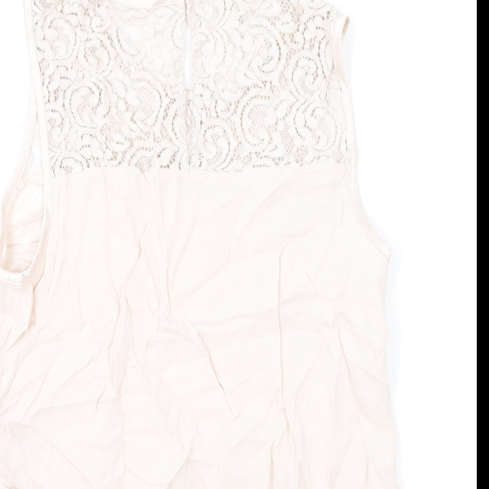 Monsoon Womens Pink Viscose Basic Tank Size 14 Round Neck - Lace Detail