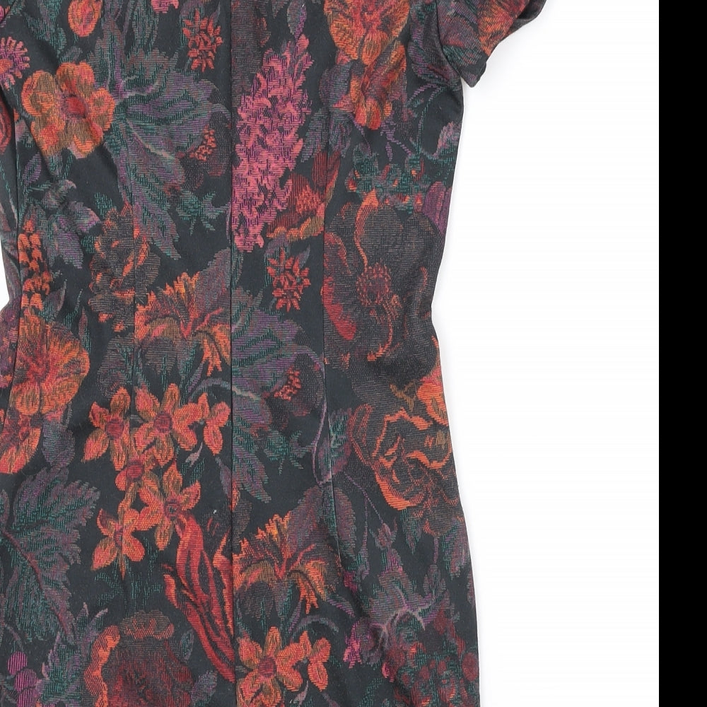 Oasis Womens Black Floral Polyester Shift Size 8 Boat Neck Zip
