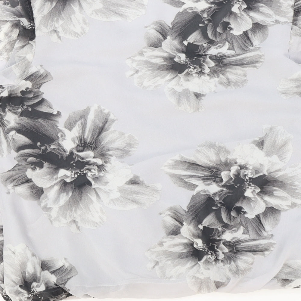 K&D London Womens Grey Floral Polyester Basic Blouse Size 8 Scoop Neck - Tie Neck Detail