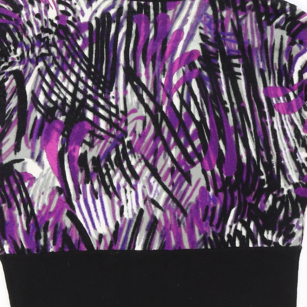 Kenar Womens Black Round Neck Geometric Cotton Cardigan Jumper Size S
