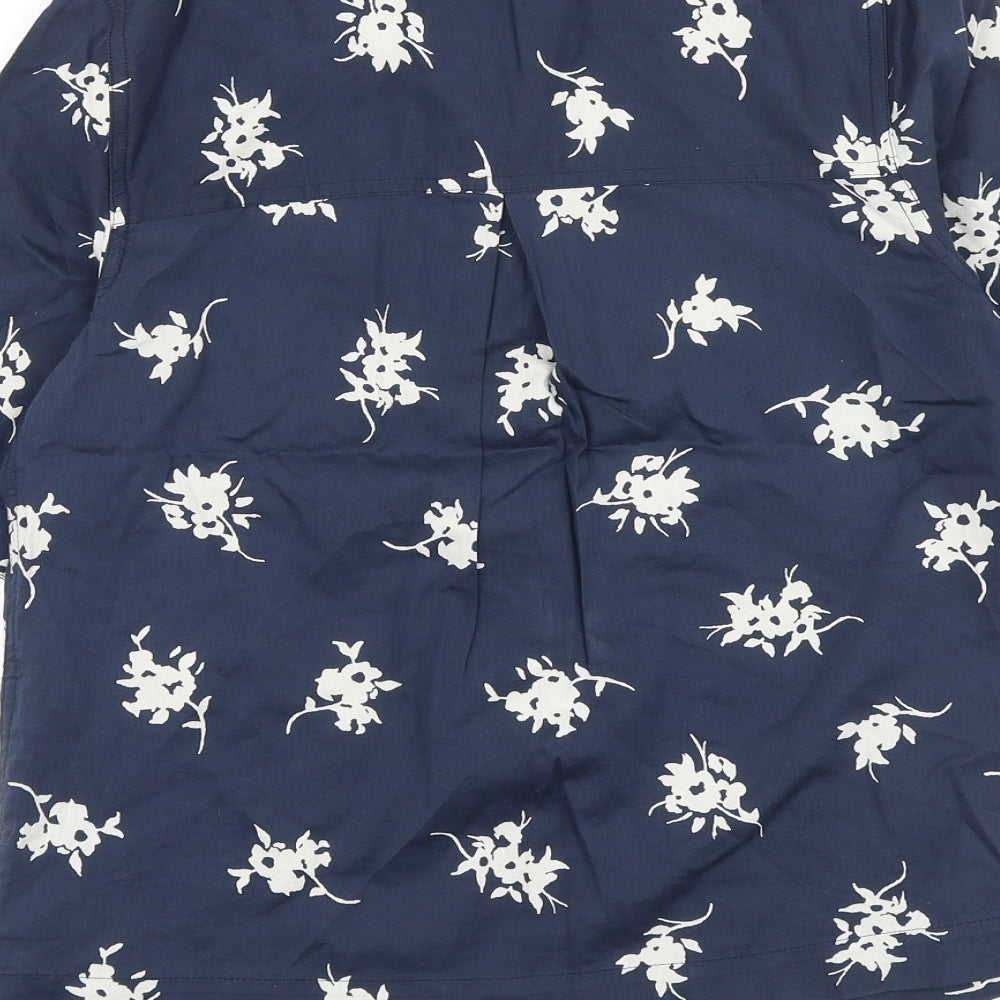 Marks & Spencer Womens Blue Geometric 100% Cotton Basic Button-Up Size 6 V-Neck