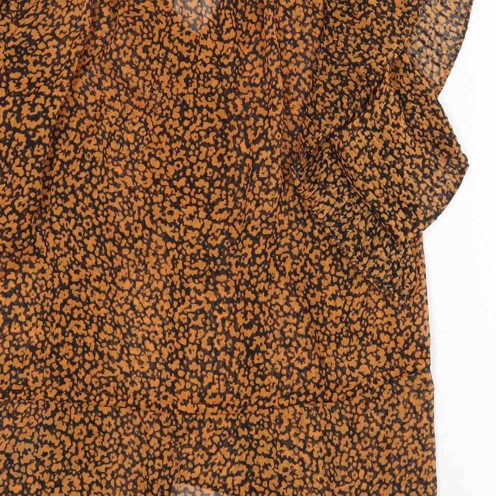 Topshop Womens Orange Animal Print Polyester Basic Blouse Size 8 V-Neck - Leopard Print