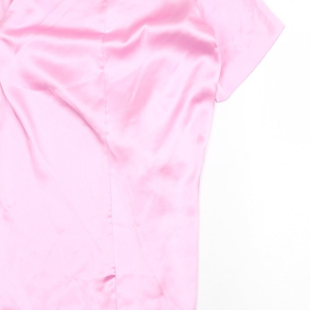 Zara Womens Pink Polyester T-Shirt Dress Size S Round Neck Zip
