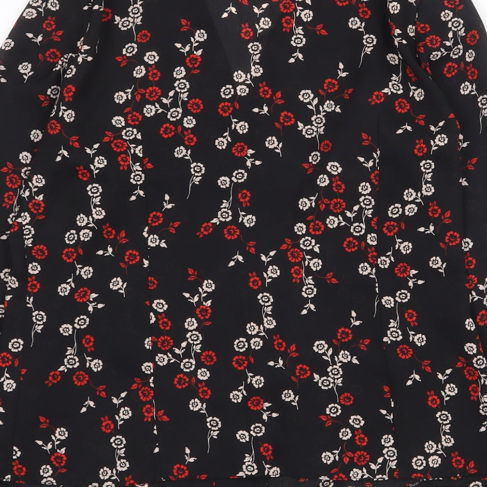 Berketex Womens Black Geometric Polyester Basic Blouse Size M V-Neck