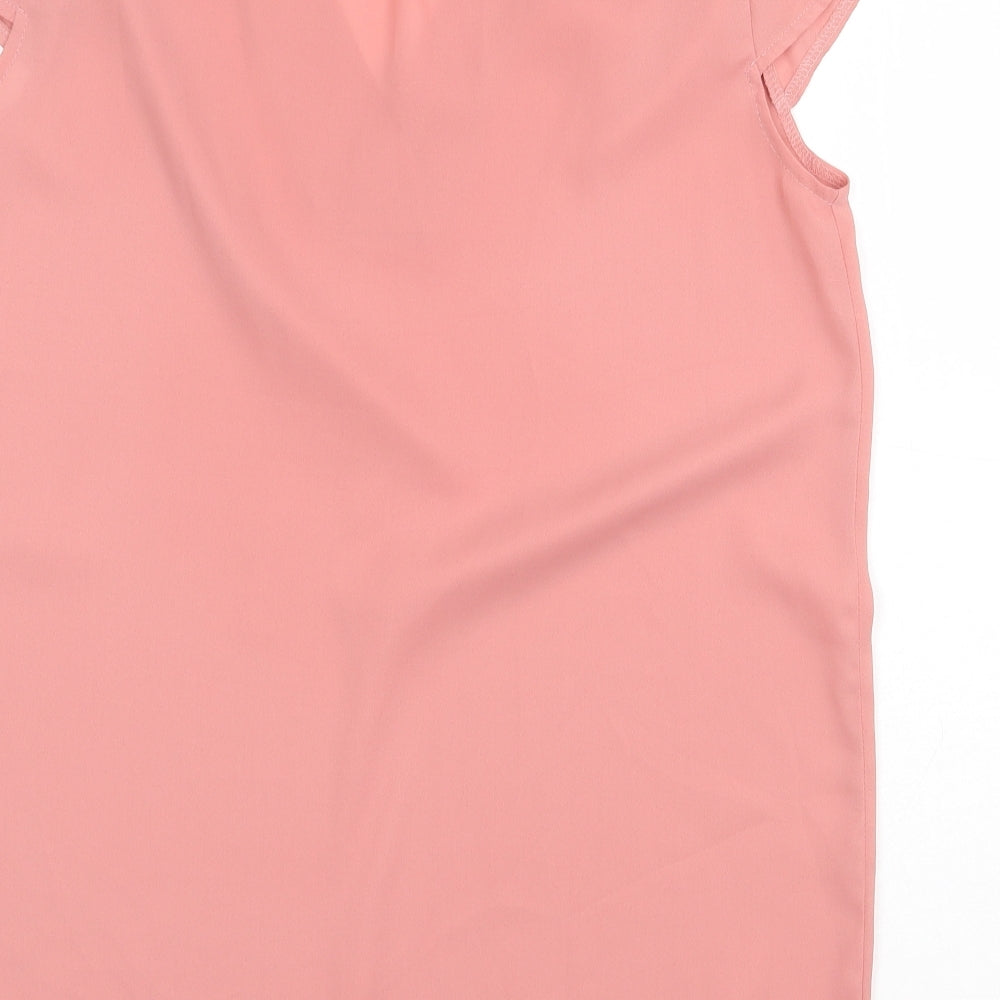 Preworn Womens Pink Polyester Basic Blouse Size 10 V-Neck