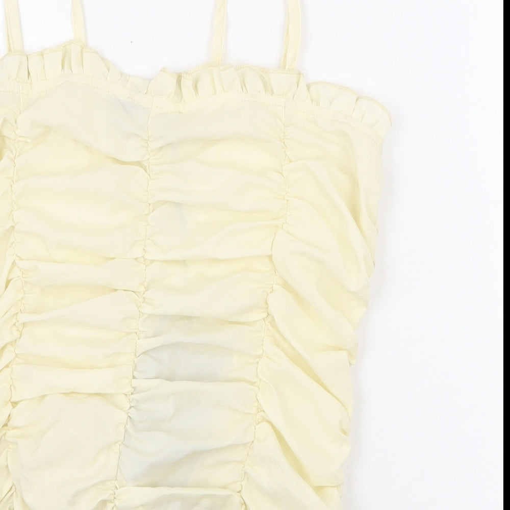 PRETTYLITTLETHING Womens Yellow Polyester Basic Tank Size 12 Square Neck