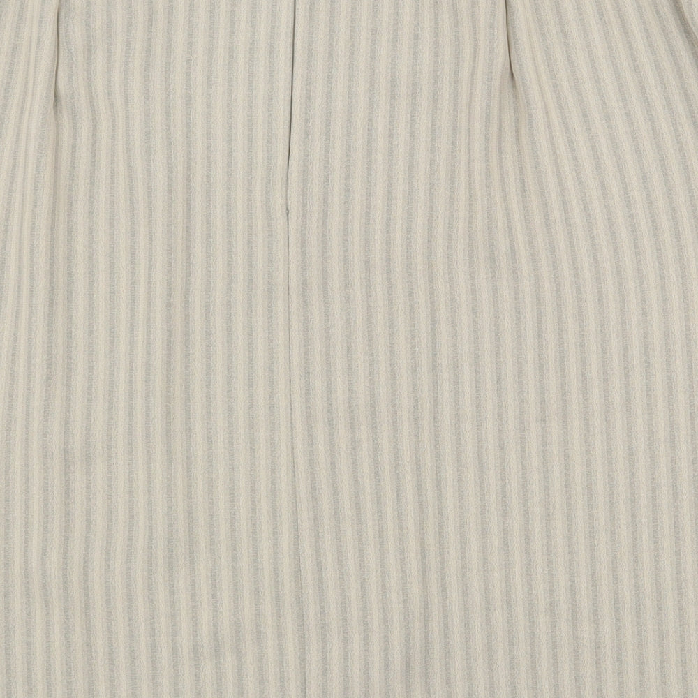 Preworn Womens Beige Striped Polyester Straight & Pencil Skirt Size 36 in Zip