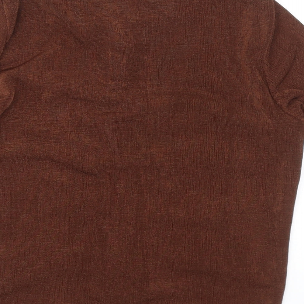 PRETTYLITTLETHING Womens Brown Polyester Cropped Button-Up Size 8 V-Neck