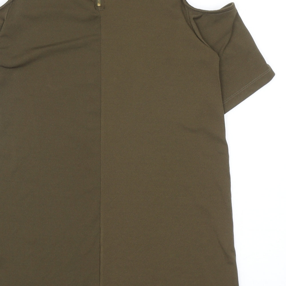 Warehouse Womens Green Polyester Basic T-Shirt Size 10 Round Neck - Cold Shoulder