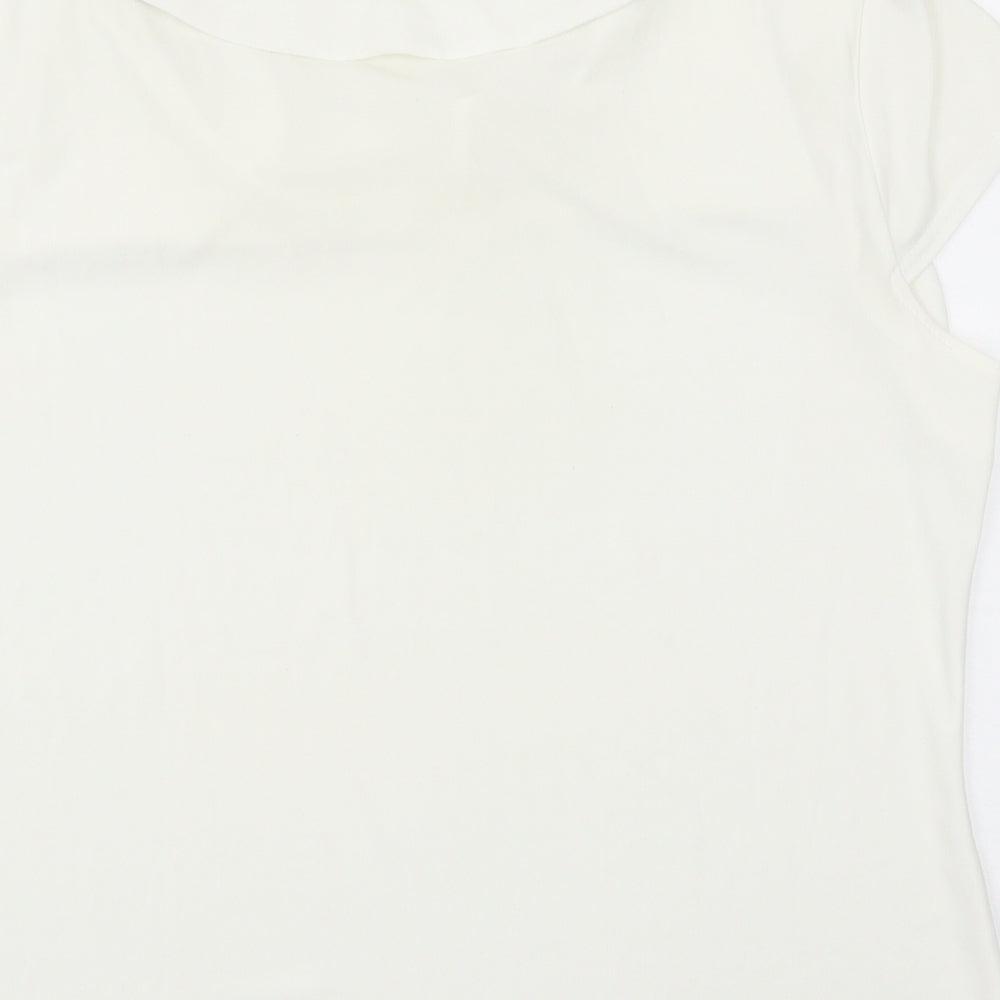 Minuet Womens Ivory Polyester Basic T-Shirt Size 14 Round Neck