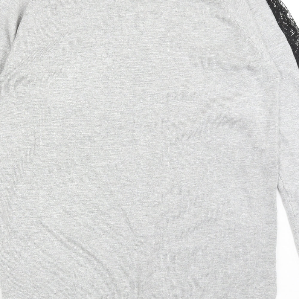 Select Womens Grey Round Neck Nylon Pullover Jumper Size 14 - Lace Detail