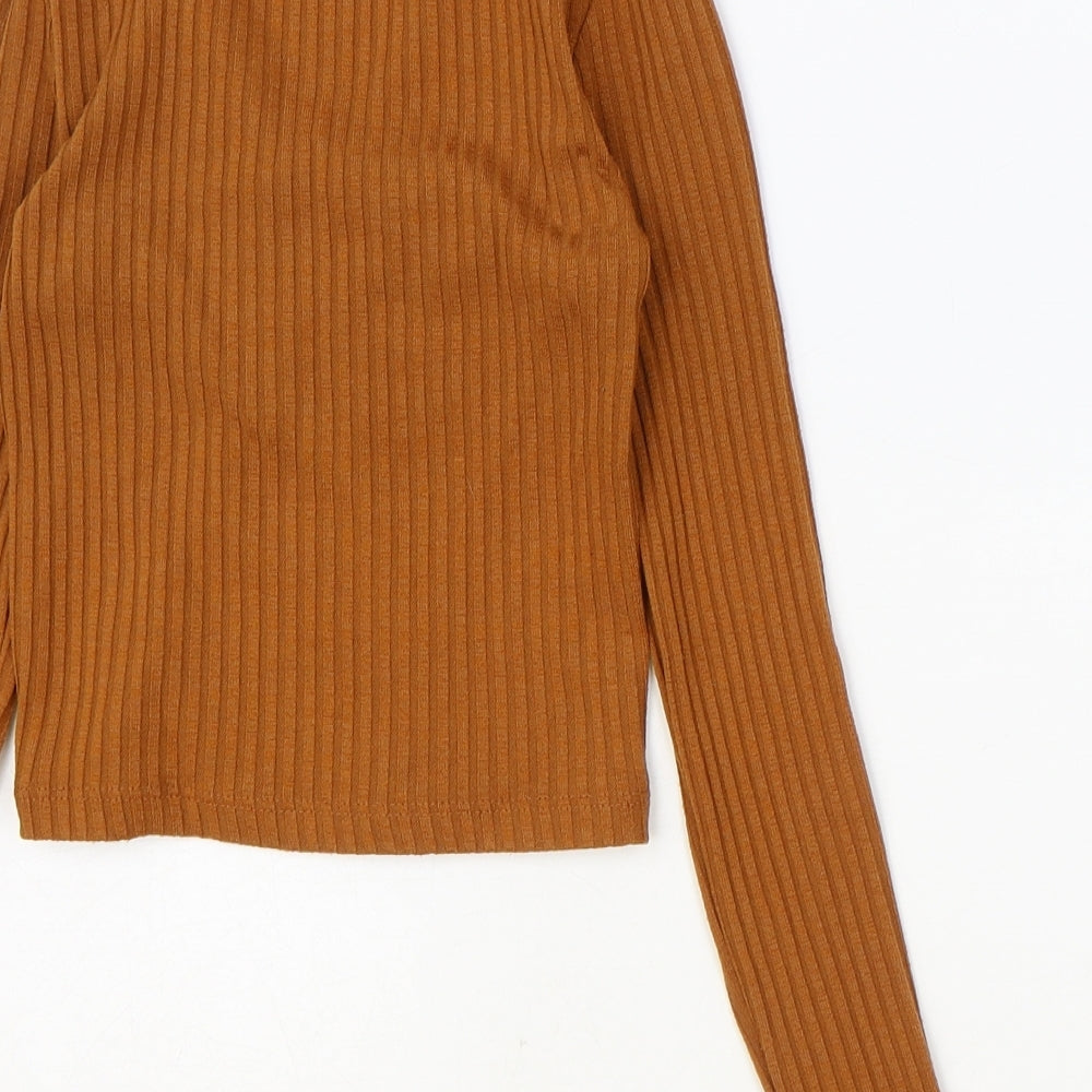 Topshop Womens Orange Polyester Basic T-Shirt Size 4XL V-Neck - Ring Detail