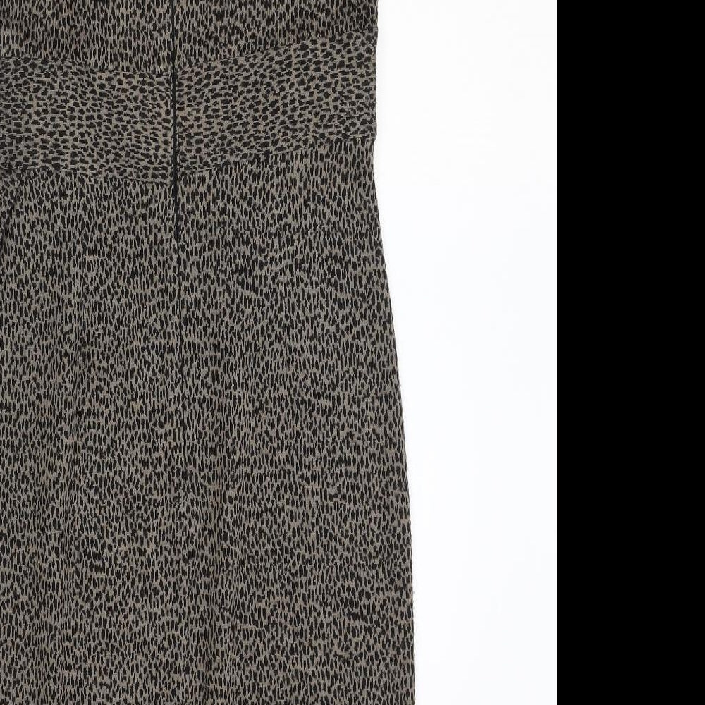 Marks & Spencer Womens Brown Animal Print Acrylic Pencil Dress Size 10 Boat Neck Zip - Leopard Print