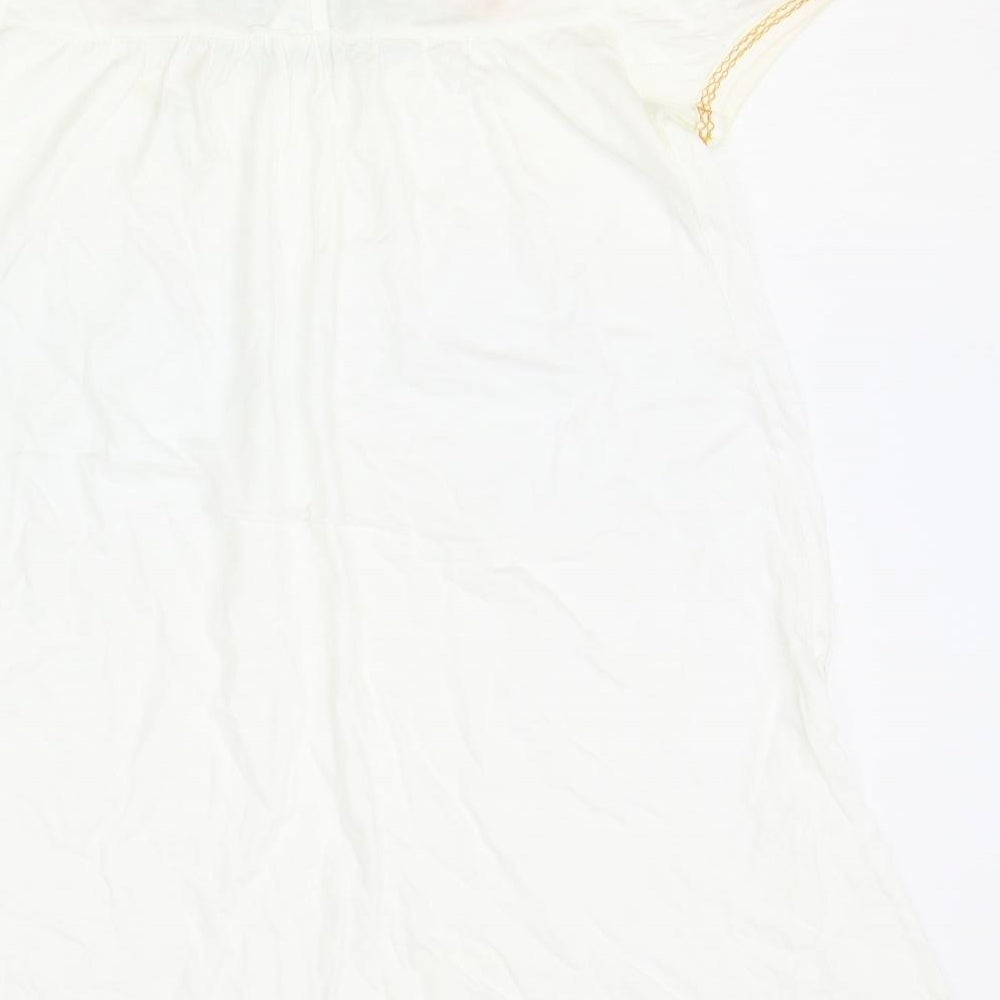 Topshop Womens Ivory Polyester Basic Blouse Size 6 Round Neck - Flower Detail
