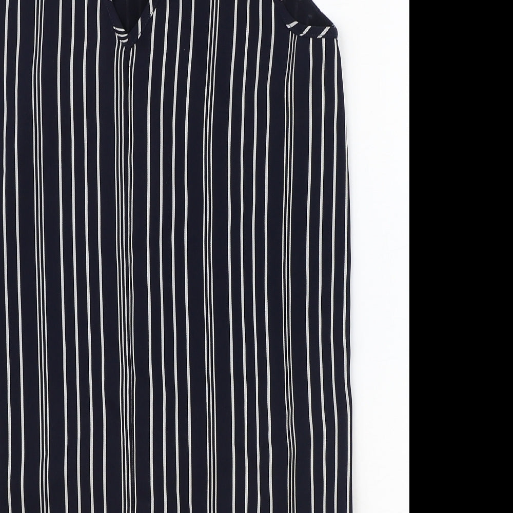 River Island Womens Blue Striped Polyester Basic Blouse Size 8 V-Neck