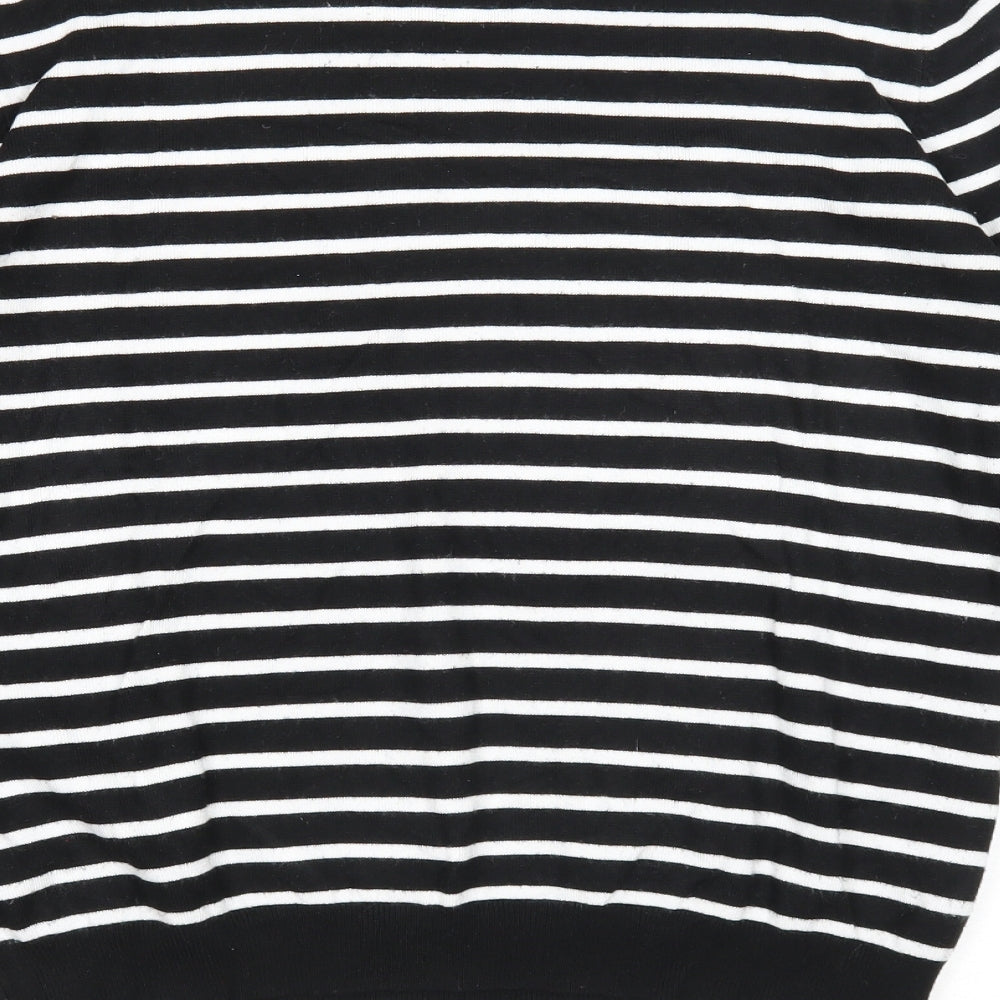 Mudflower Womens Black Scoop Neck Striped Viscose Pullover Jumper Size M