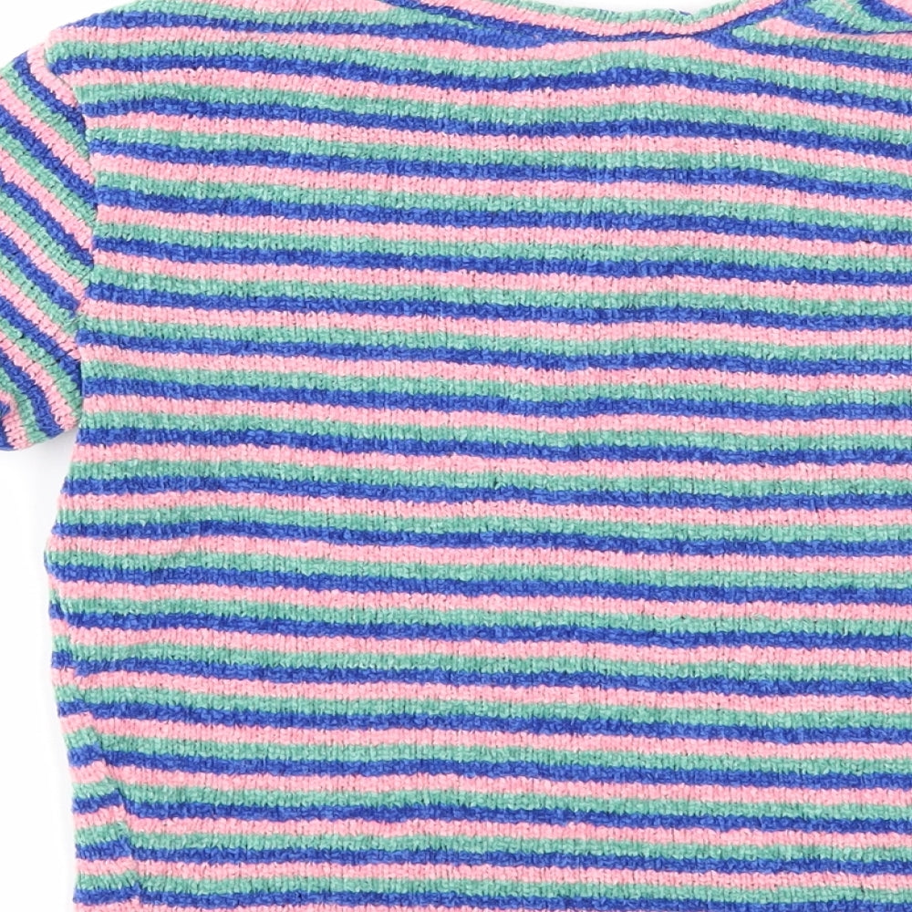Bershka Womens Multicoloured Round Neck Striped Acrylic Pullover Jumper Size S