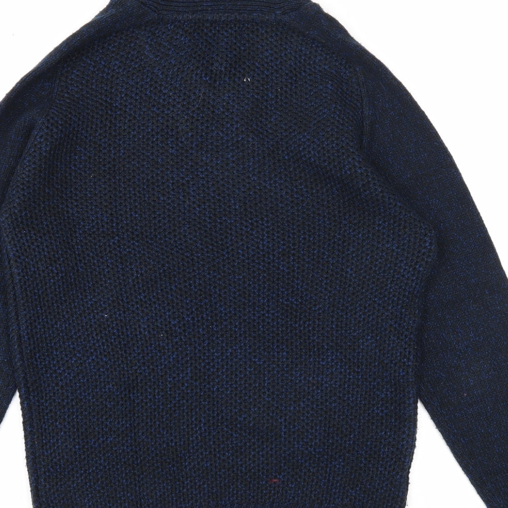 Next Mens Blue V-Neck Acrylic Henley Jumper Size S Long Sleeve