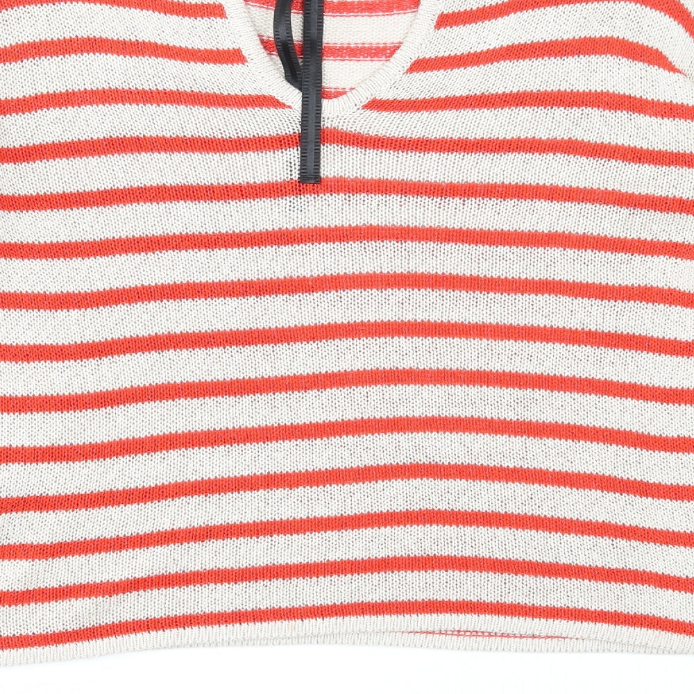 Marks & Spencer Womens Beige Round Neck Striped Acrylic Pullover Jumper Size 12