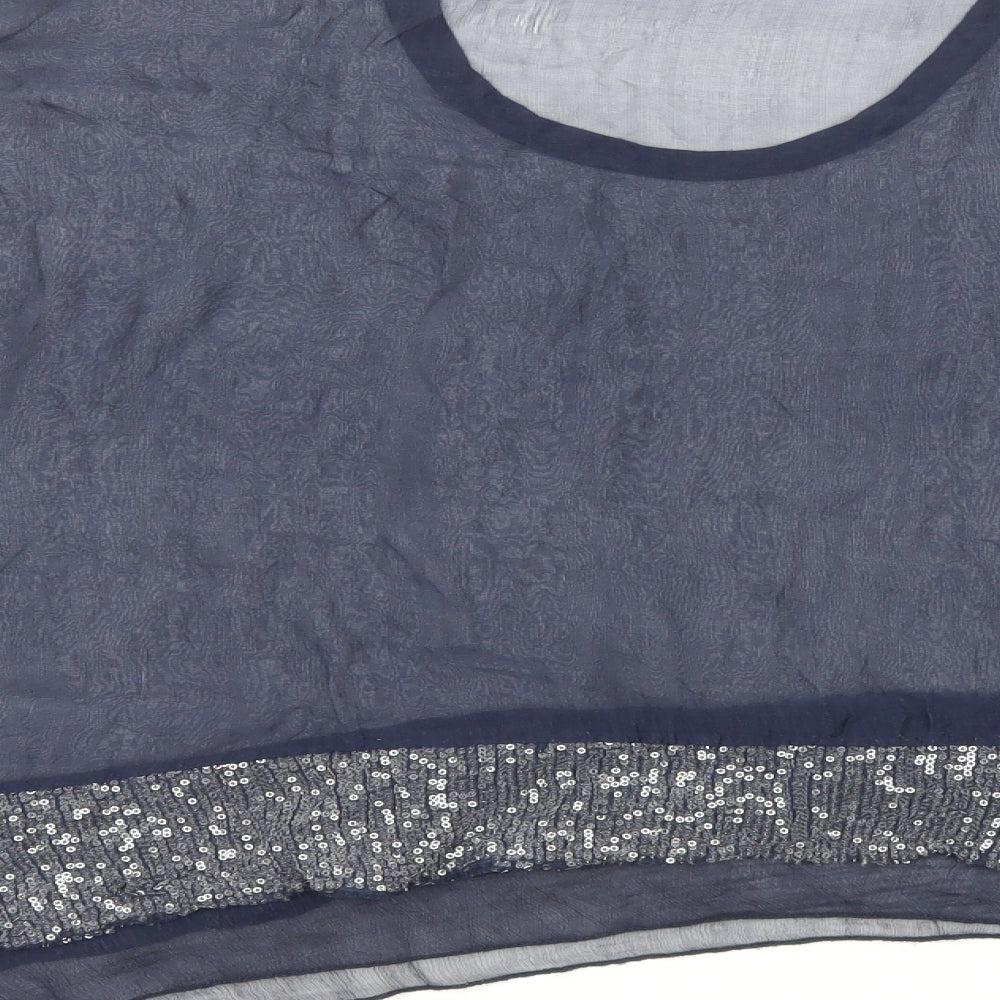 Preworn Womens Blue Polyester Cropped Blouse Size L Scoop Neck