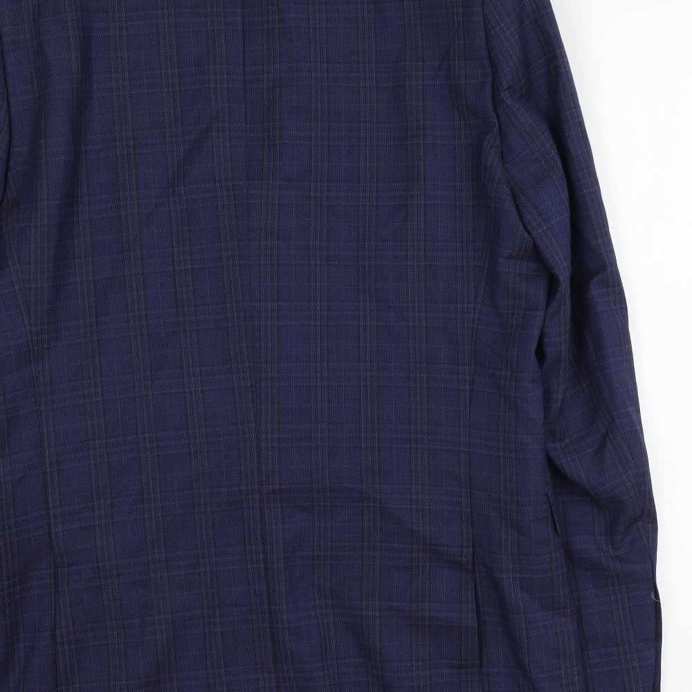 Brook Taverner Mens Blue Plaid Polyester Jacket Blazer Size L Regular