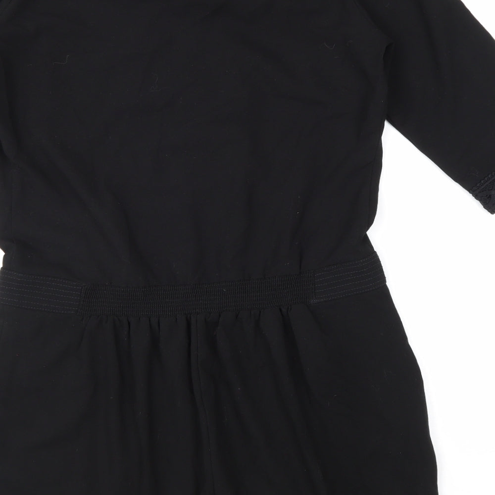 Miss Captain Womens Black Geometric Polyester Kaftan Size 12 V-Neck Pullover