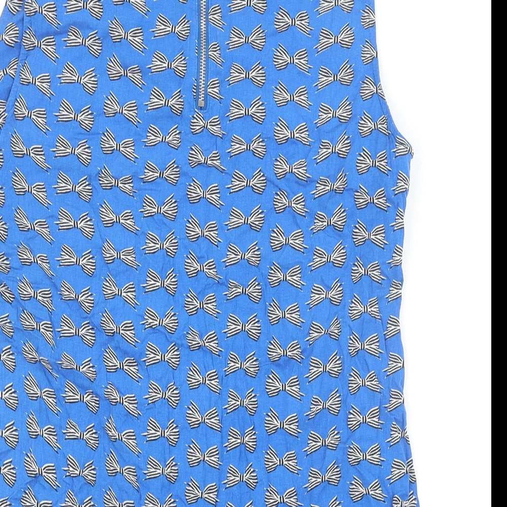 Oasis Womens Blue Geometric Viscose Basic Tank Size 10 Round Neck - Bow Print