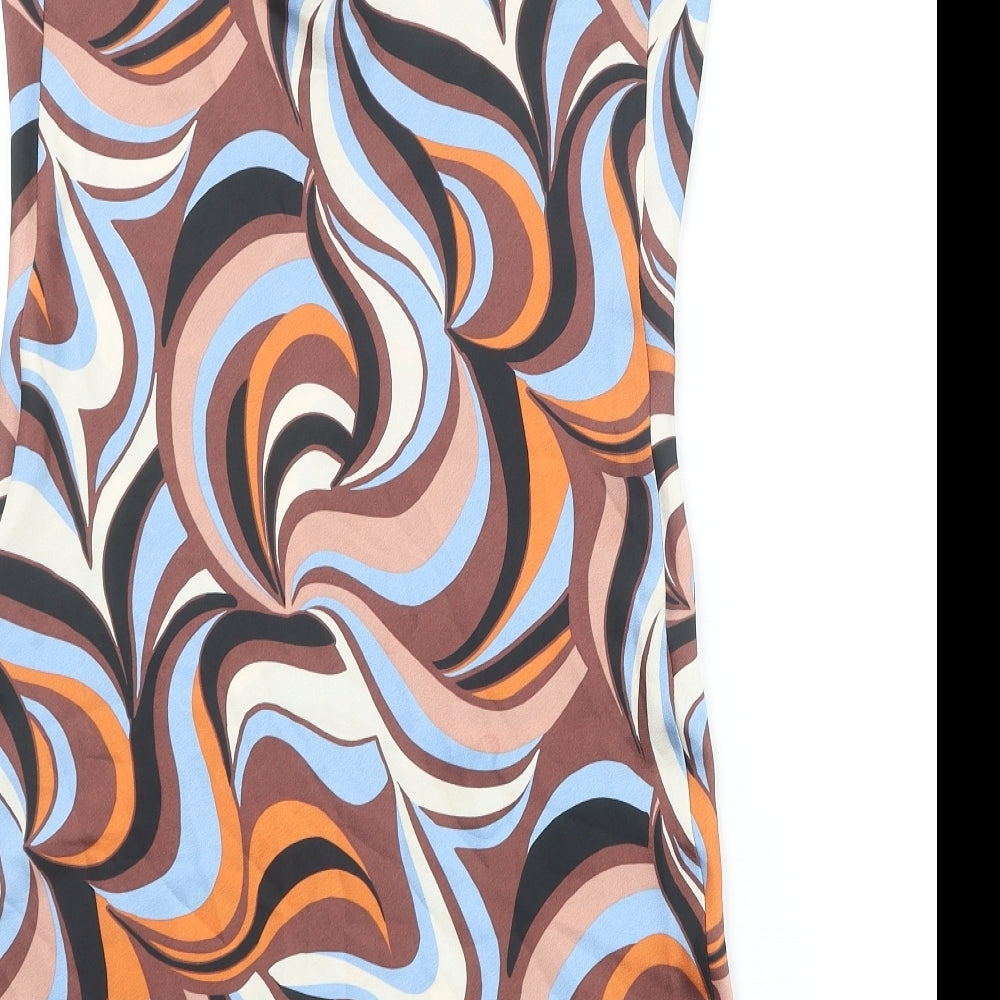Primark Womens Brown Geometric Polyester Bodycon Size 8 Cowl Neck Pullover
