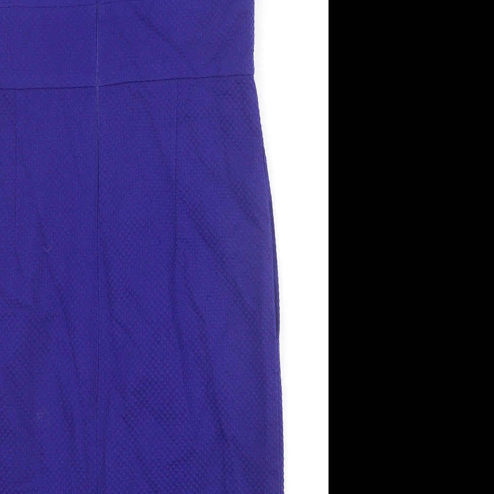 Pure Womens Blue Cotton A-Line Size 12 Scoop Neck Zip