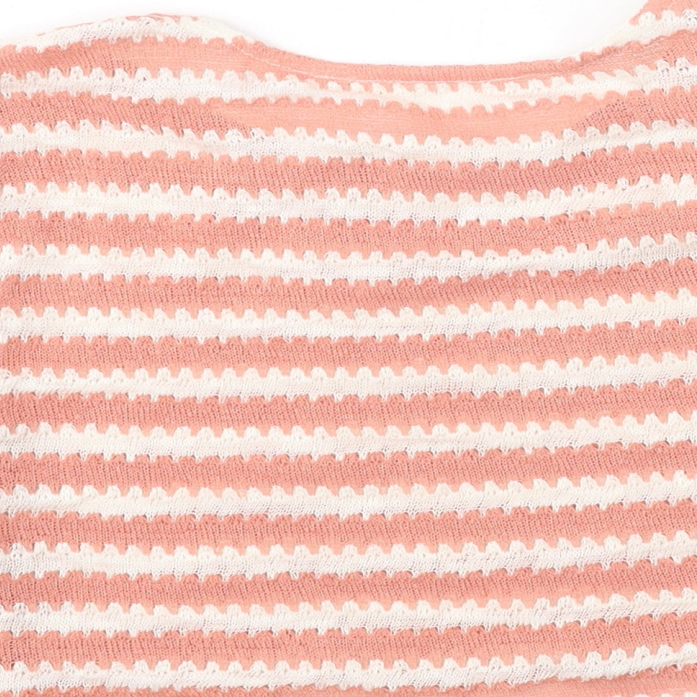 Dazy Womens Pink Round Neck Striped Polyester Pullover Jumper Size XL