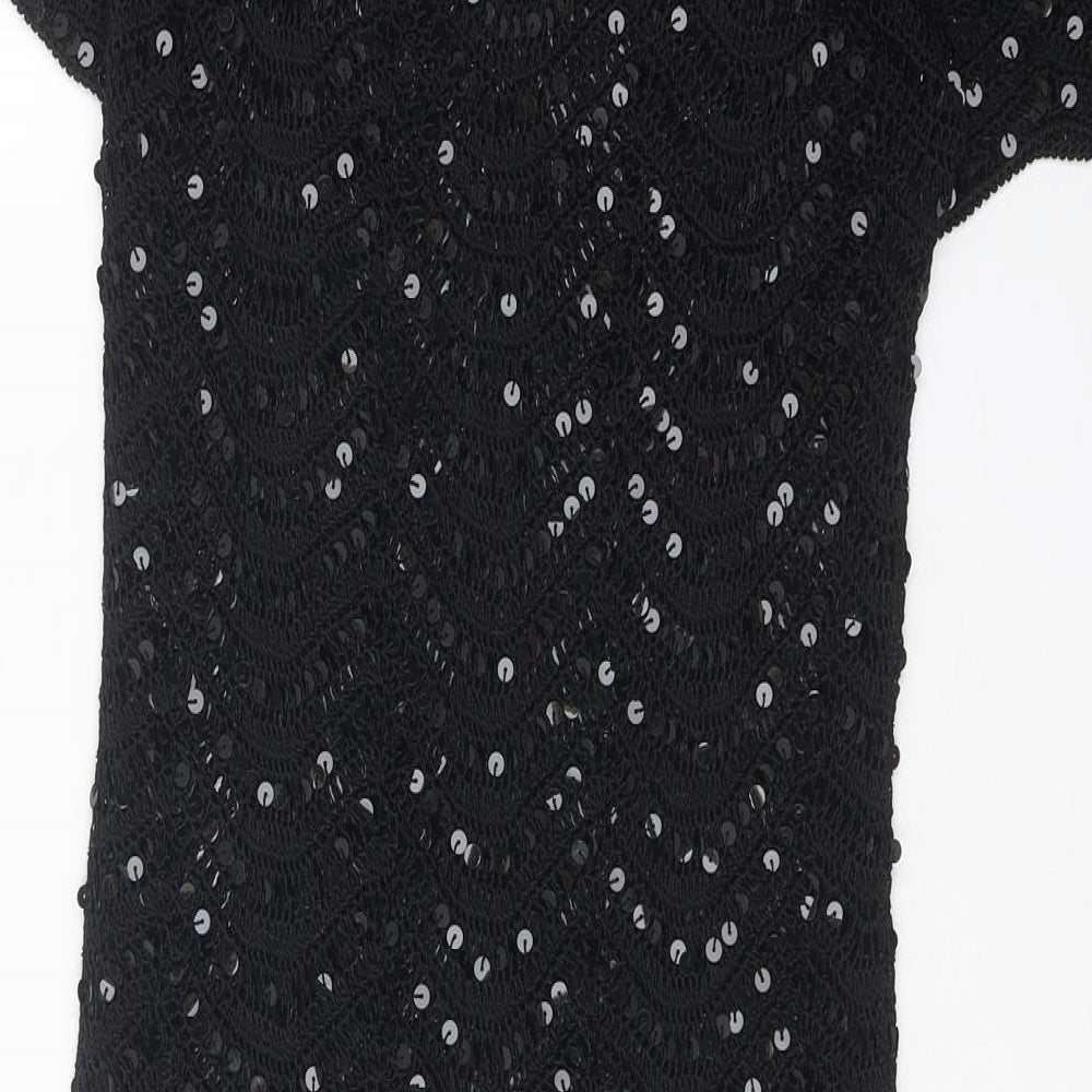 Preworn Womens Black Polyester Ball Gown One Size Boat Neck Pullover