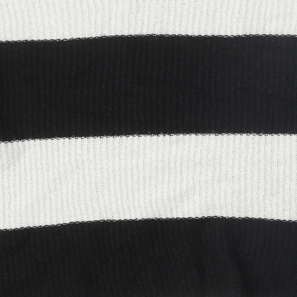 Marks & Spencer Womens Black Round Neck Striped Acrylic Pullover Jumper Size M
